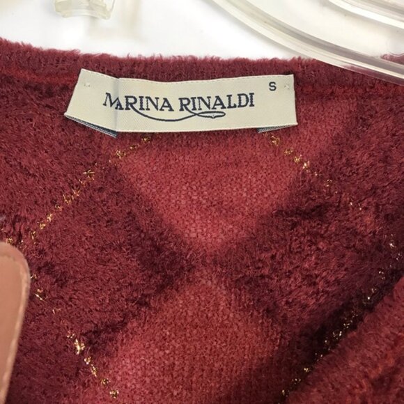 Marina Rinaldi Argyle Metallic Textured Mohair Wool Blend Crew Soft Sweater Top - Picture 5 of 16